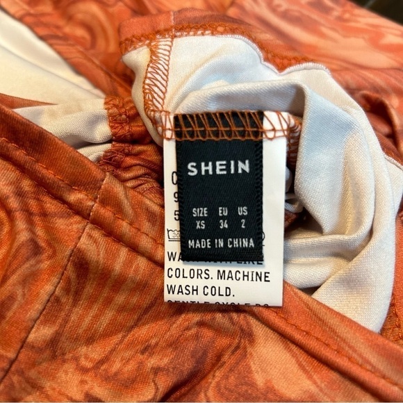 Shein Marble Swirl Print 70’s Retro Long Sleeve Tie Front Ultra Crop Top - Picture 3 of 8